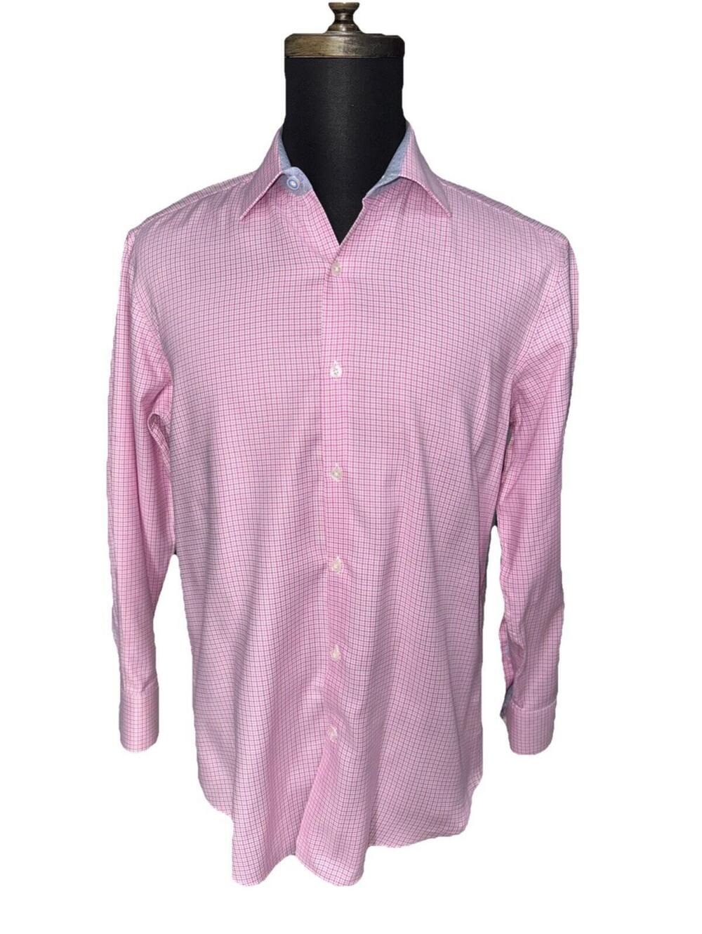 TAILORBYRD Men’s Cotton Non-Iron Trim Fit Shirt In Pink Check-Size 15.5|Medium - Picture 3 of 13
